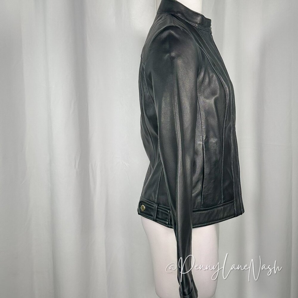 Cole Haan Zip-Front Lamb Leather Racer Jacket S Black - Picture 7 of 13